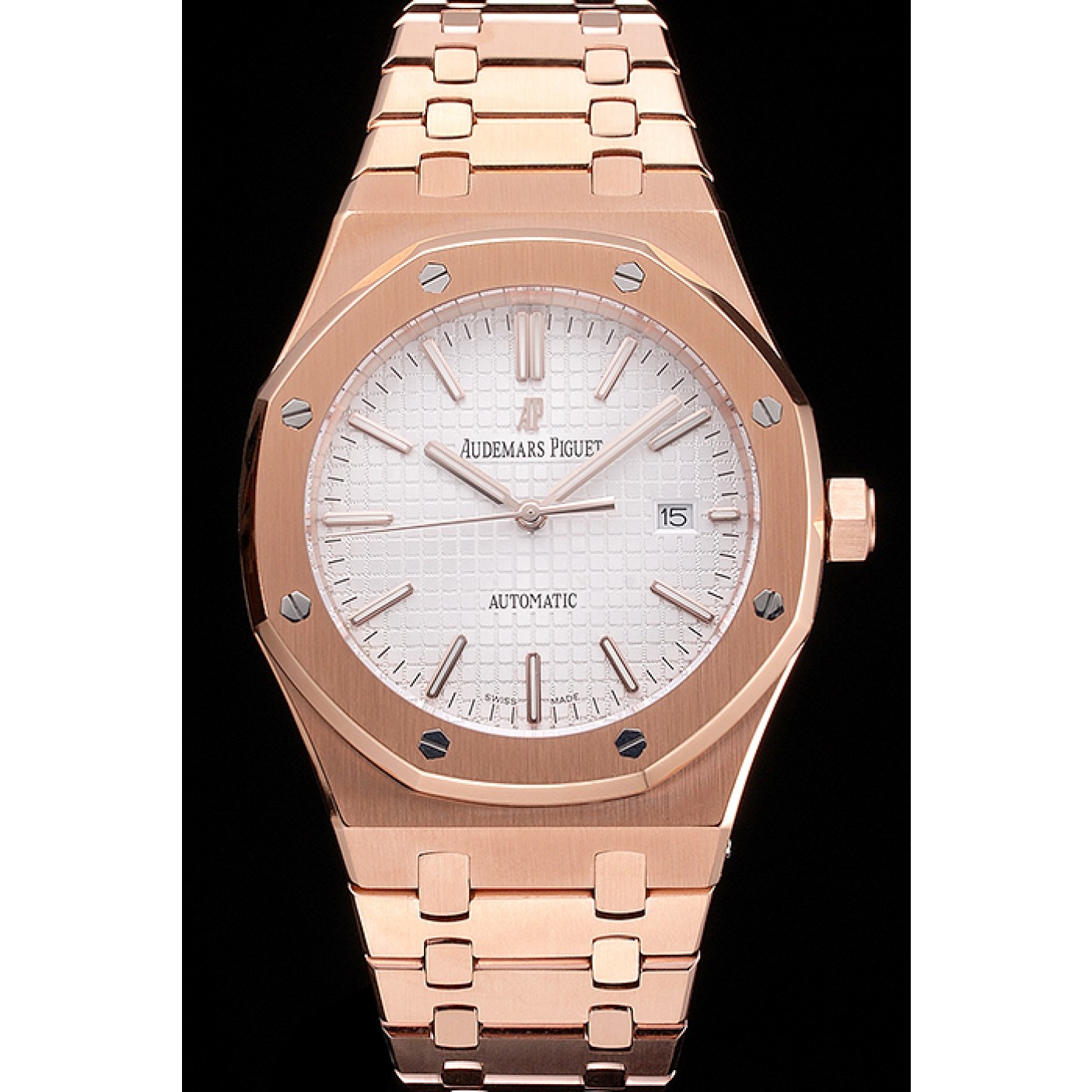 Swiss Audemars Piguet Royal Oak White Dial Rose Gold Case And Bracelet